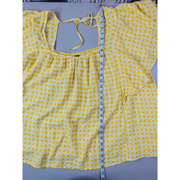 Old Navy Linen Gingham Milkmaid Babydoll Top Womens Plus Size 4X Yellow Peasant - Picture 12 of 13